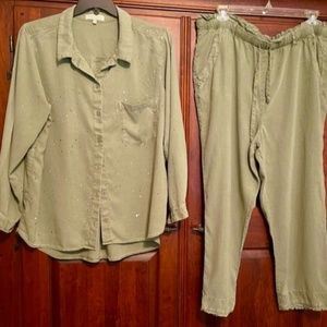 SIDE STITCH PAINTED SET: Shirt 1X, pants XL Burnt Sage